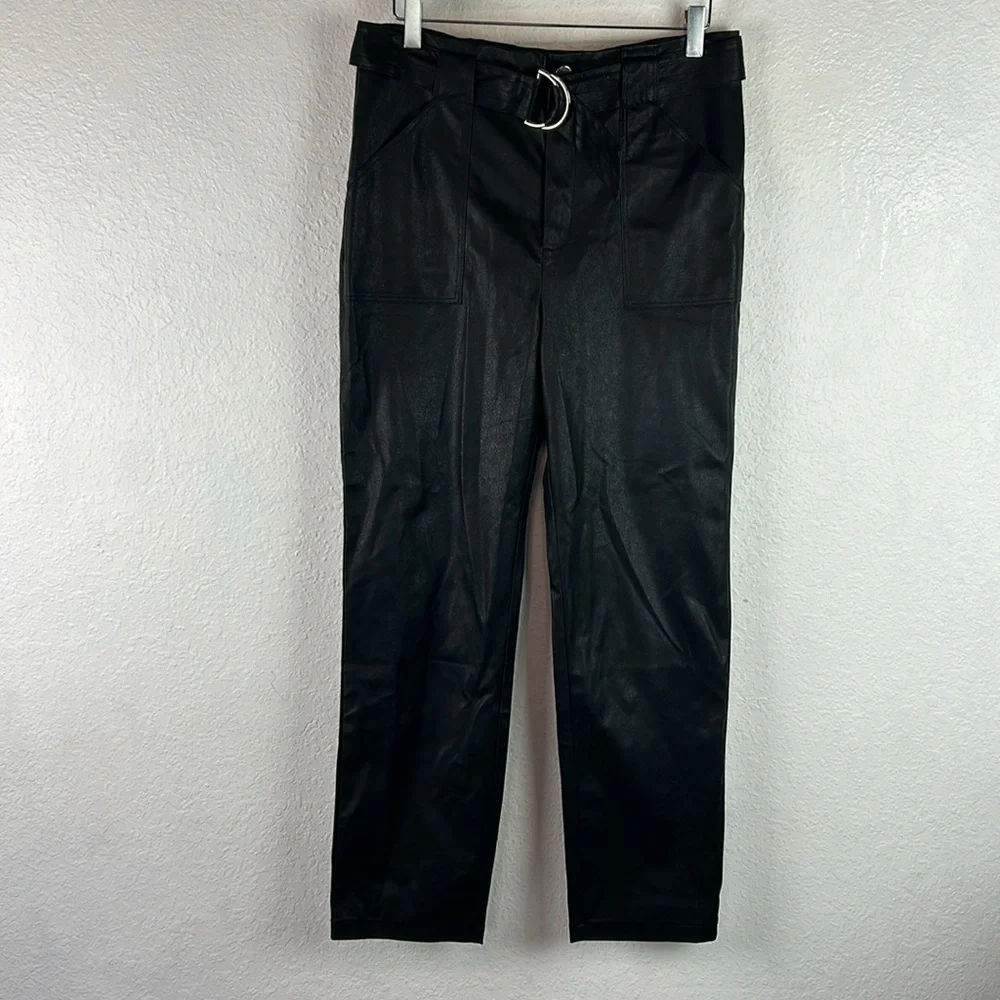 Perfect Revolve Superdown Chanice Buckle Pant Black Faux Leather Trouser Belted - Picture 4 of 8